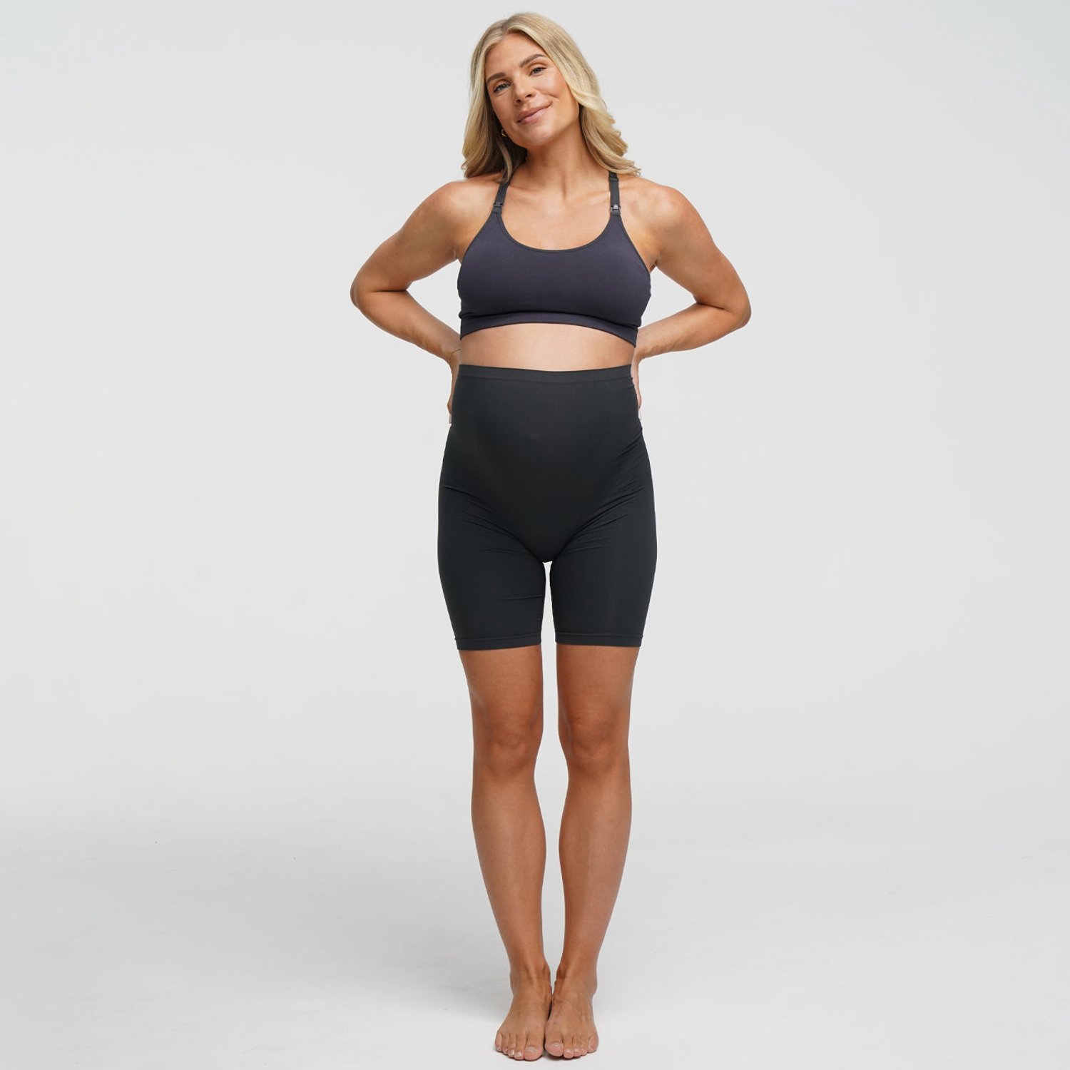 cfab Naadloze zwangerschapsshorts met hoge taille - antraciet