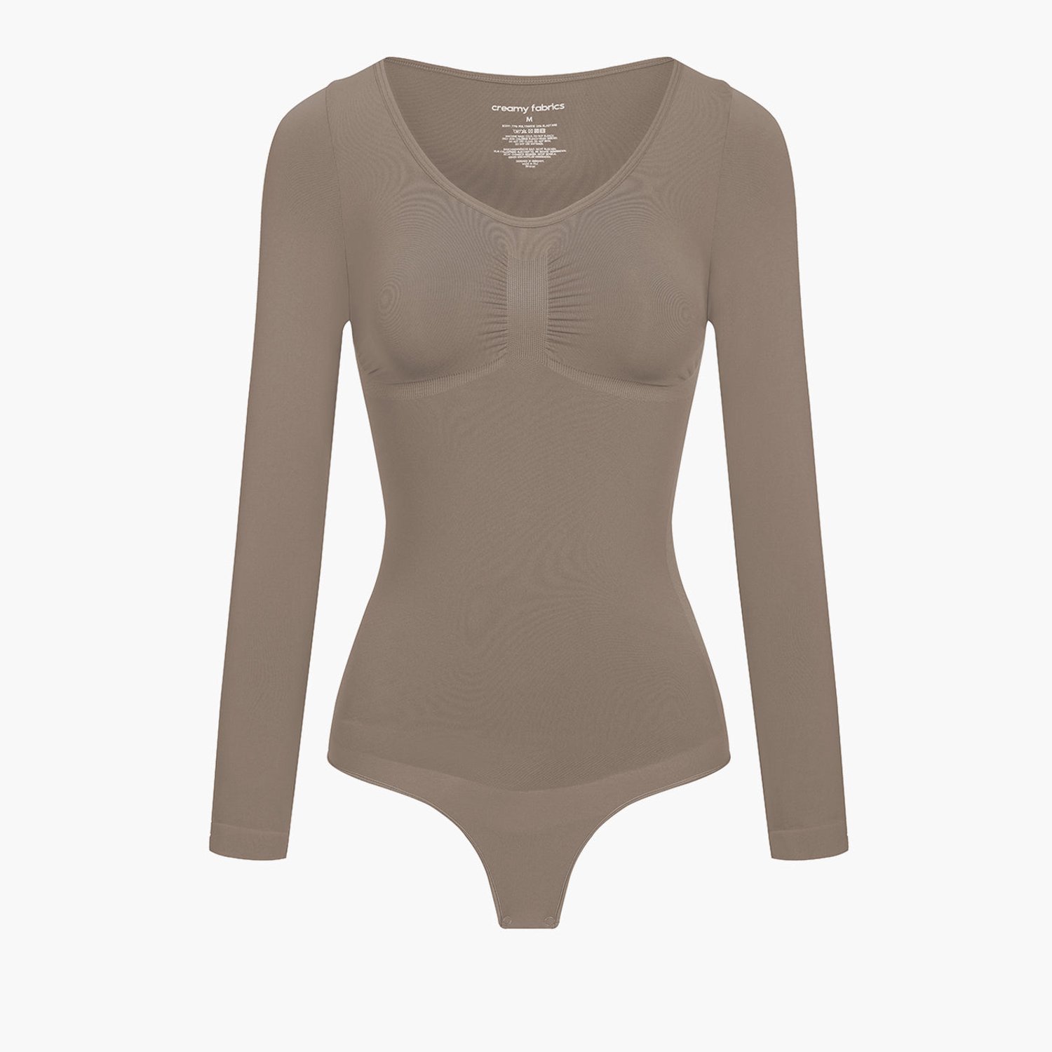 cfab Bodysuit met corrigerende werking, lange mouwen en koord - Taupe