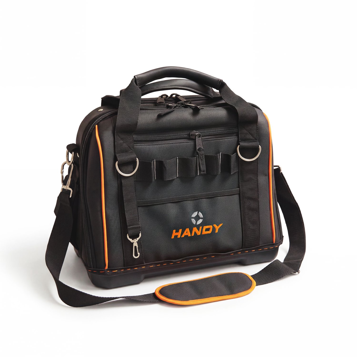 Handy Professionele Gereedschapstas - 600D Polyester - 42 x 24 x 33 cm - Harde Bodem - Gevoerde Schouderriem - 47 Bevestigingspunten - Max. 20 kg - Oranje/Zwart [10232]