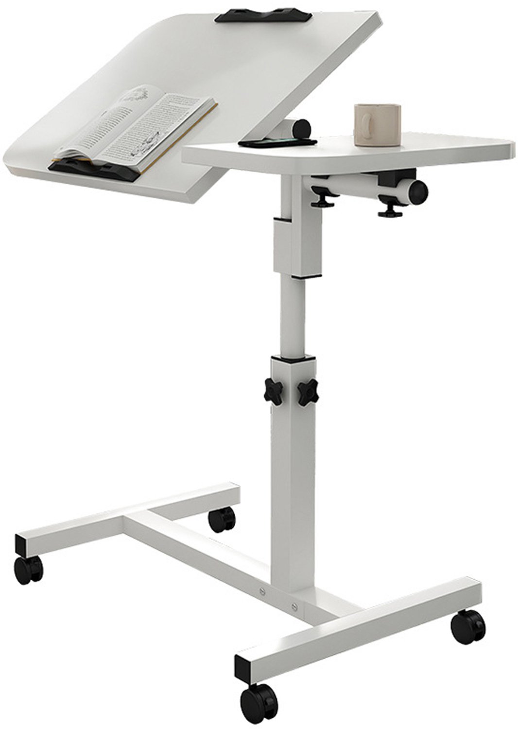Danky Bedtafel & Zorgtafel op Wielen - In Hoogte Verstelbaar 60-95 cm - Kantelbaar Blad met Antisliprand - 4 Vergrendelbare Zwenkwielen Wit