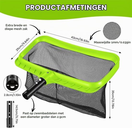 Schepnet voor zwembad - Groen - Met extra fijne mazen - Voor Zwembaden, Spa's en Vijvers — afbeelding 2