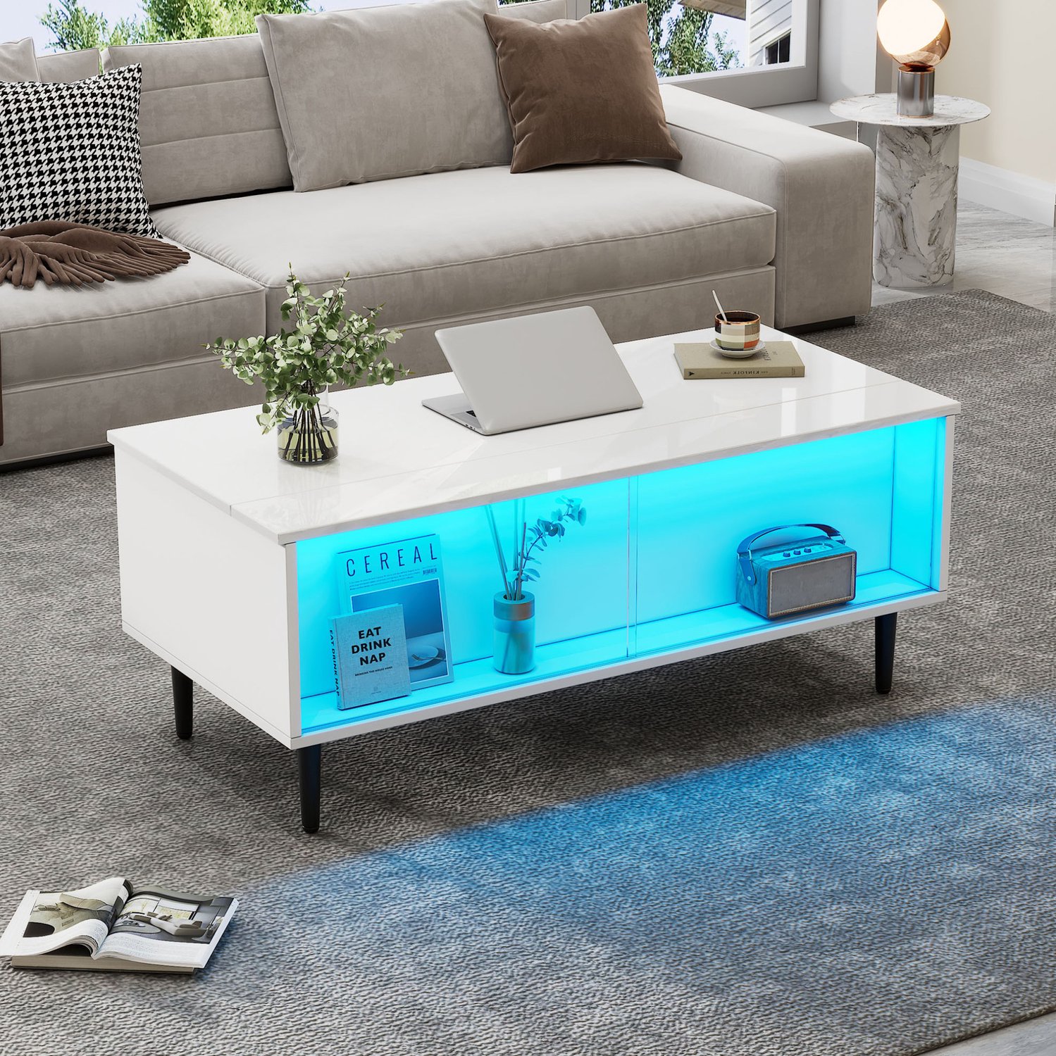 CHICFURN Salontafel - hoogteverstelbaar - 4 poten - wit