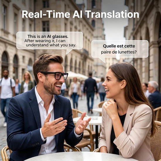 AI Smart Glasses met Camera - Smart Bril 8MP - Met Real Time Vertaling & Spraakassistent - Open‑Ear‑Audio - Lichtgewicht Zonnebrillen — afbeelding 3