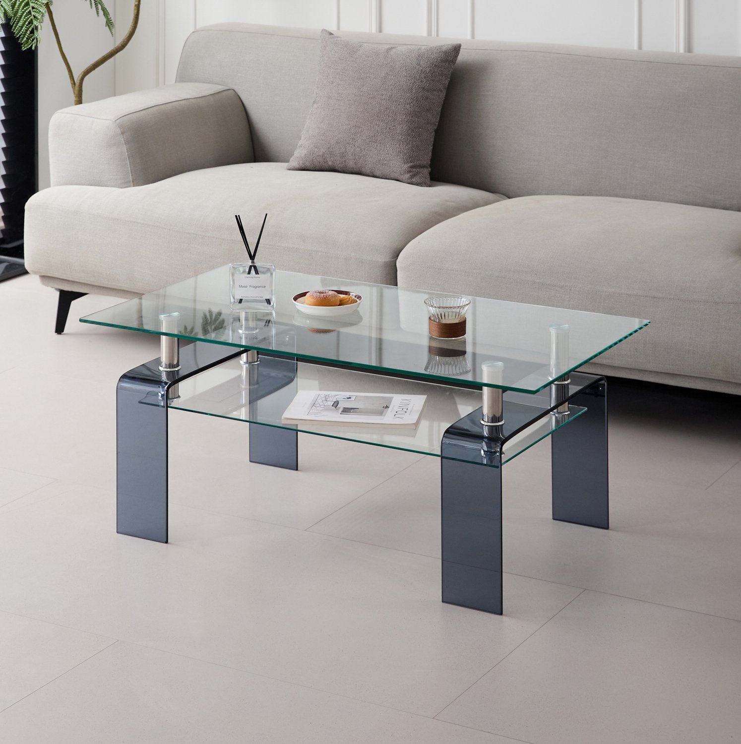 CHICFURN Salontafel 100 cm - Tweelaags gehard glas - 1 stuk - Woonkamer - Glas - Transparant