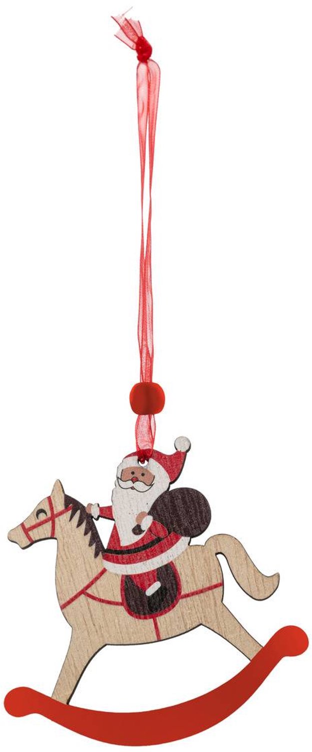 Feeric lights & Christmas Hangversiering van sparrenhout in de vorm van een rood houten paardje van de Kerstman, 8,5 cm Rouge