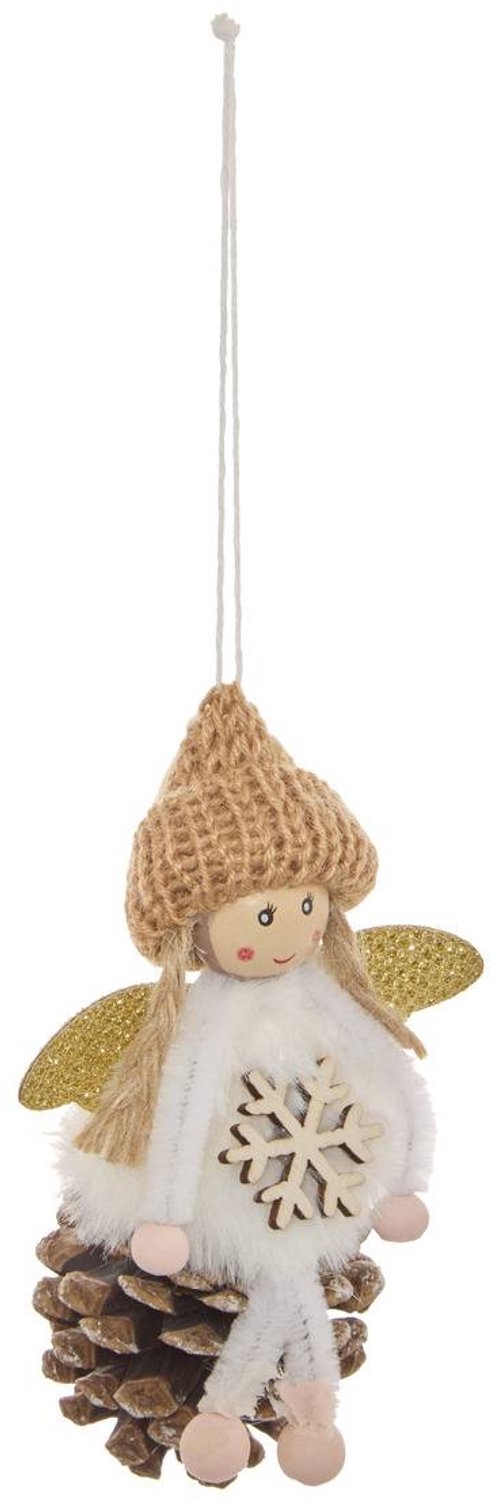 Feeric lights & Christmas Kerstboomversiering: fee in dennenappel met beige mutsje, 12 cm