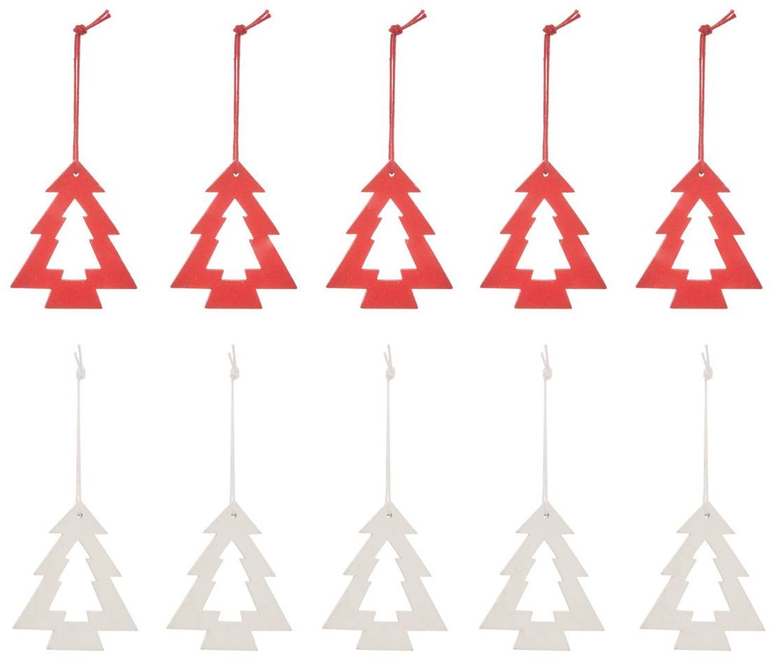 Feeric lights & Christmas Set van 10 rode en witte houten kerstboomversieringen, 5 cm