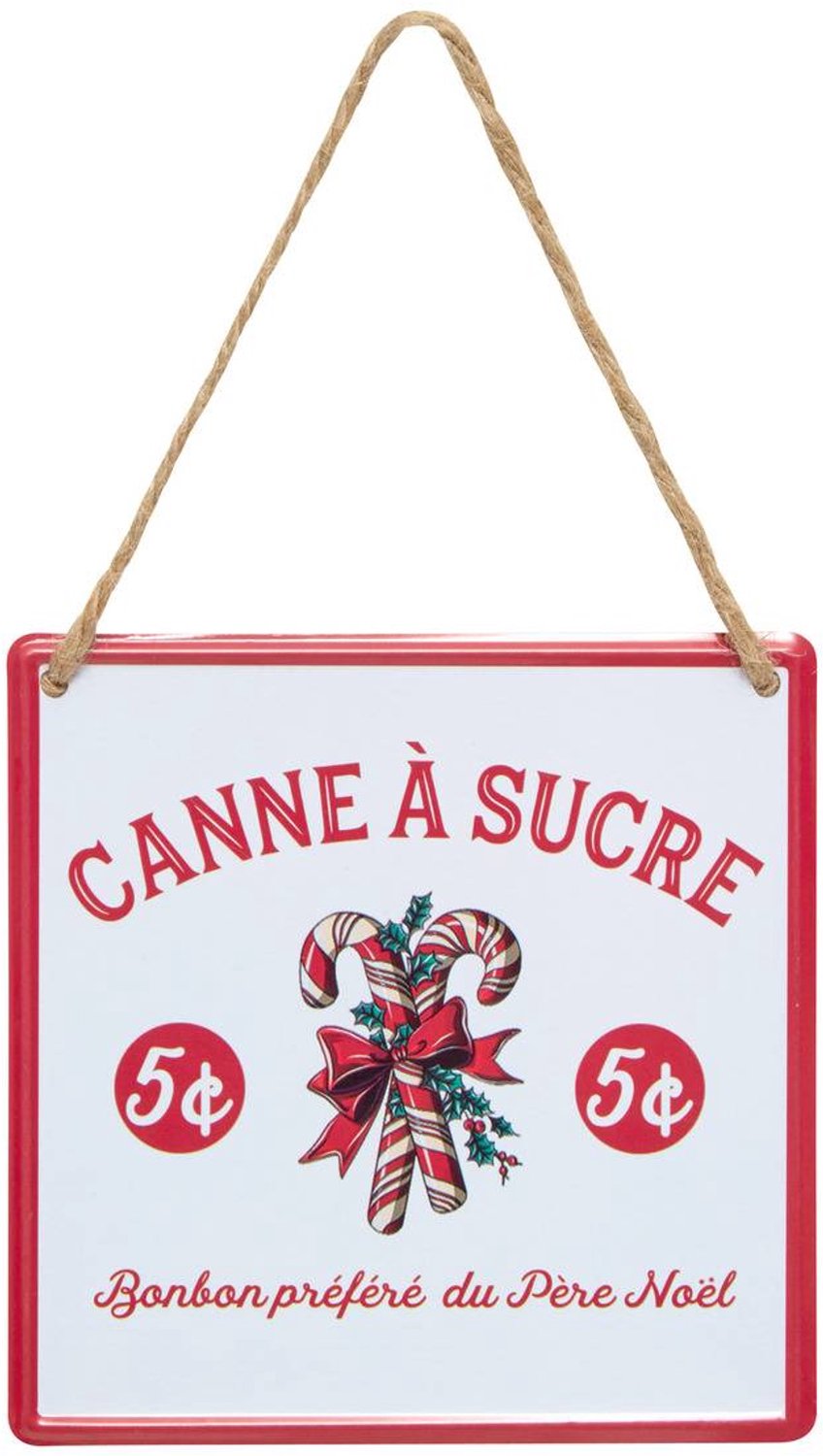 Atmosphera Créateur d'intérieur® Kerstboomhanger met metalen bordje 'suiker', 12 cm Rouge