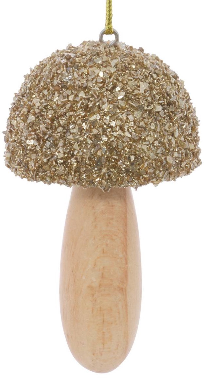 Feeric lights & Christmas Hangende paddestoelvormige dennenboom van hout met goudkleurige glitters, 9 cm Modèle A