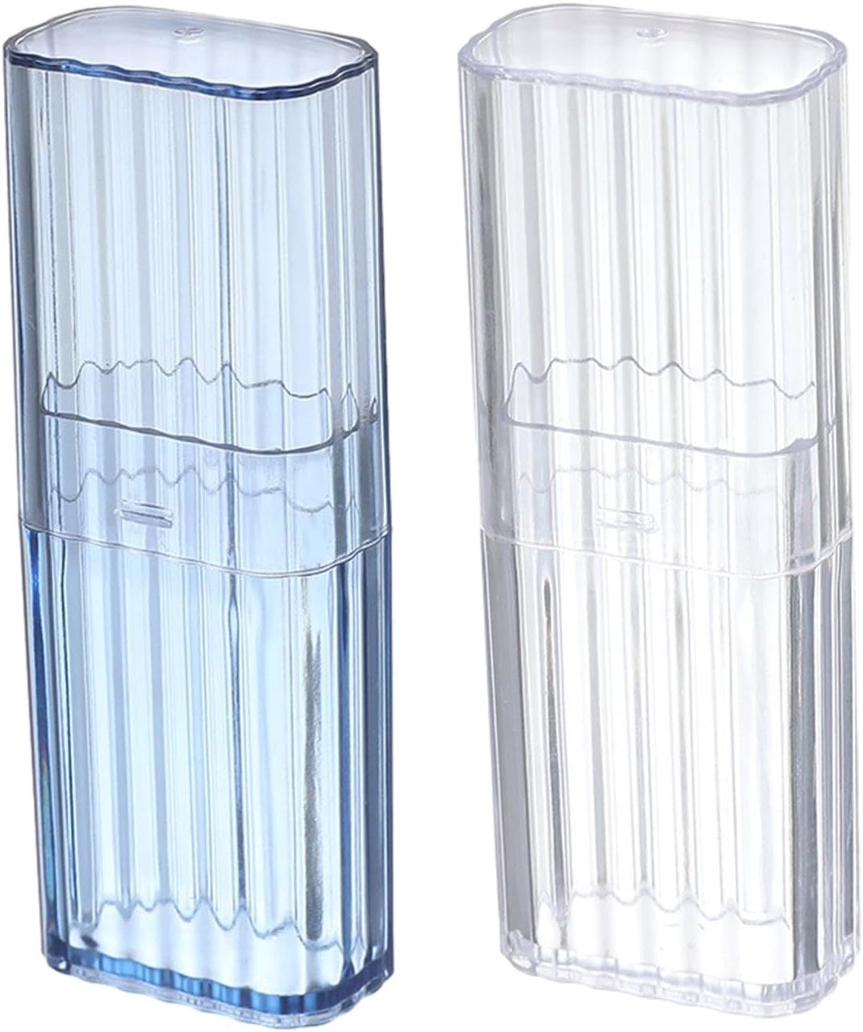 Set van 2 reisdoosjes voor wattenstaafjes – draagbare mini-opbergdoos, transparante organizer met stofdicht deksel voor wattenstaafjes, haarelastiekjes en tandenstokers (transparant blauw + transparant wit)