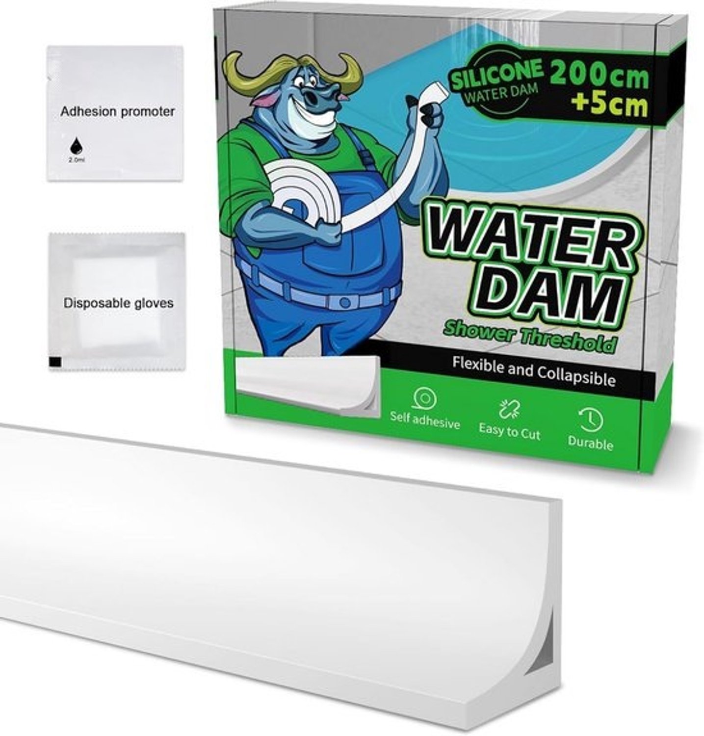 Zelfklevende waterkerende douchestrip - siliconen waterstopper - 2,05 m