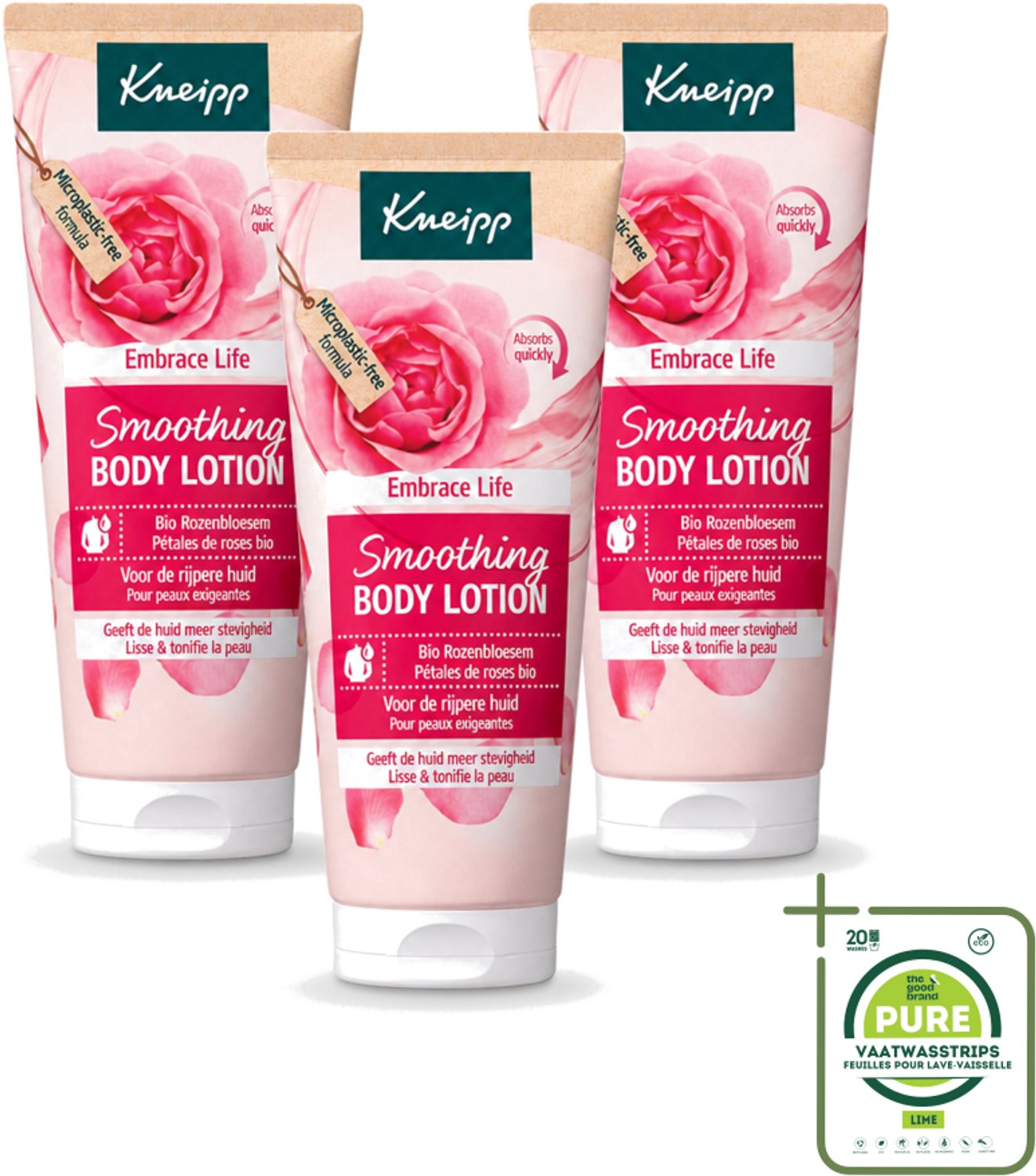 3 x Kneipp - Body lotion - Embrace Life - Anti‑Aging verzorging - 200 ml - Grootverpakking - Vaatwasstrips - Anti-aging Bodylotion - Huidverzorging - Huidveroudering - Vochtbalans - Elastische Huid