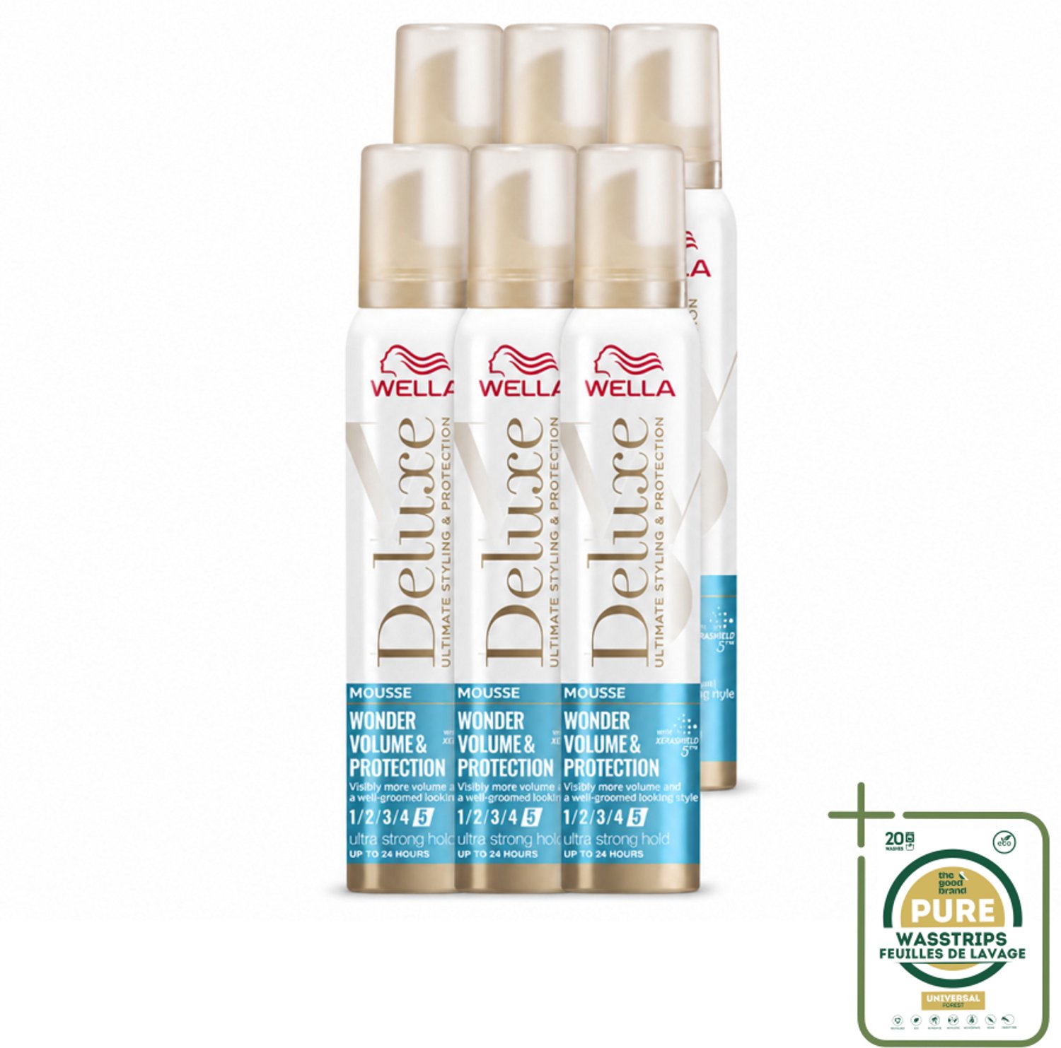 6 x Wella – Deluxe Volume & Protection – Haarmousse – 200 ml - Wasstrips - Haarmousse - Volume - Haarbescherming - Anti-pluis - Haarverzorging