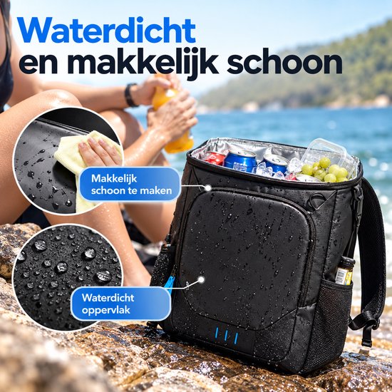 BOTC Koelrugzak 33L - Geïsoleerde Koeltas Rugzak met Dubbel Compartiment - Lekbestendig & Waterafstotend - Voor Picknick, Camping & Strand - Zwart van BOTC — afbeelding 5