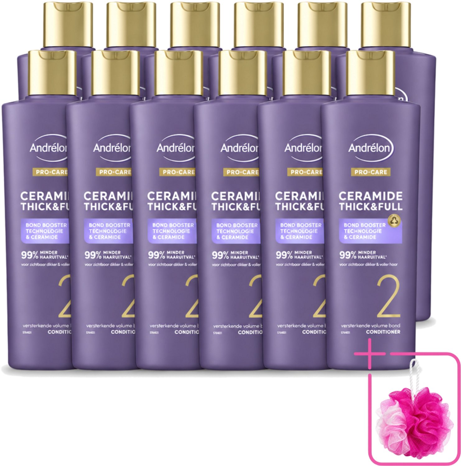 12 x Andrélon – Conditioner – Pro Care Ceramide Thick & Full – 250 ml - Bulkverpakking - Dikker haar - Douchemop - Voller haar