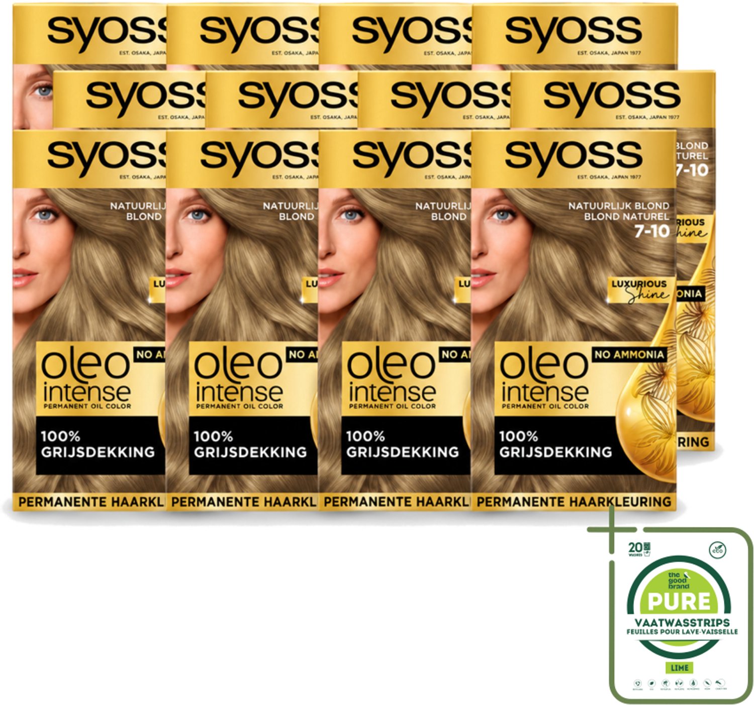 12 x SYOSS - Oleo Intense 7-10 - Haarverf - Permanente Haarkleuring - Natuurlijk blond - Langdurige Kleur - Grootverpakking - Vaatwasstrips - Natuurlijk Blond - Permanente Haarkleuring - Zonder Ammoniak - Grijsdekking - Haarkleur