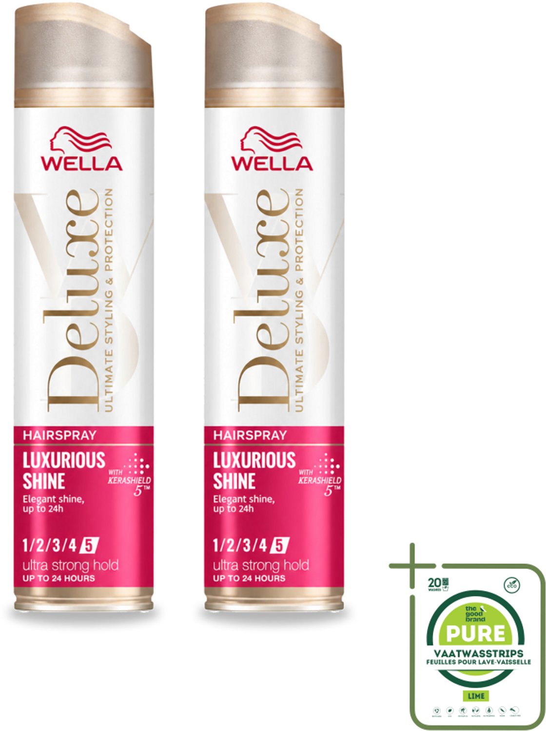 2 x Wella – Deluxe Luxurious Shine – Haarspray – 250 ml - Grootverpakking - Vaatwasstrips - Haarspray - Glans - UV Bescherming - Anti-pluis - Hittebescherming