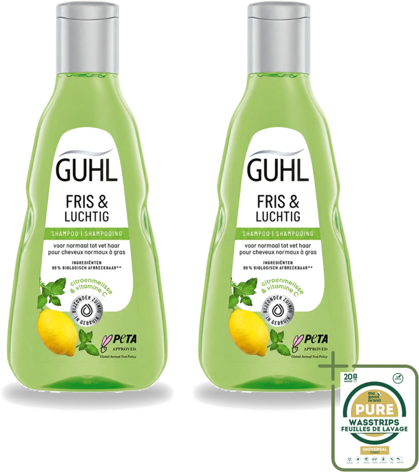 2 x Guhl - Shampoo - Fris & Luchtig - 250 ml - Wasstrips - Fris Haar - Luchtig Haar - Vet Haar Shampoo - Verfrissend Haar - Talgverwijderend Shampoo