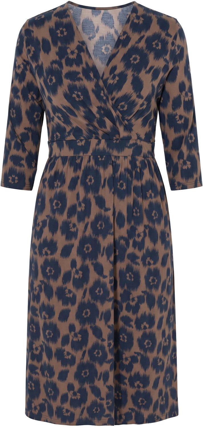 Ulla Popken - Dames - Jersey jurk wikkellook V-hals 3/4-mouwen - Kiezel bruin - Maat 58+