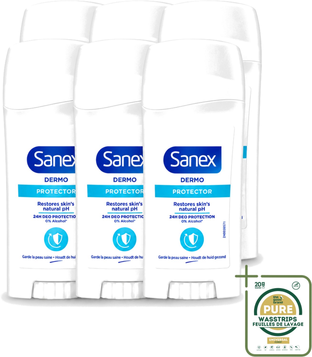 6 x Sanex - Deodorant Stick - Dermo Protector - Huidvriendelijke Formule - 65 ml - Wasstrips - Huidbescherming - Deodorant Stick - Huidvriendelijk - Zweetbehandeling - Geurvermindering