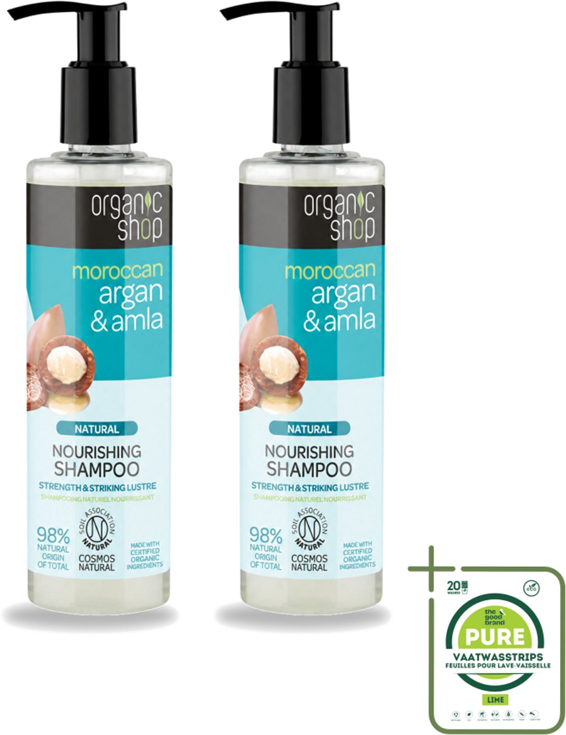 2 x Organic Shop - Natural Nourishing Shampoo - Argan Hair & Amla - Herstellend en Voedend - 280 ml - Grootverpakking - Argan Haar Shampoo - Amla Haar Shampoo - Natuurlijke Haar Shampoo - Herstellend Haar Shampoo - Voedend Haar Shampoo