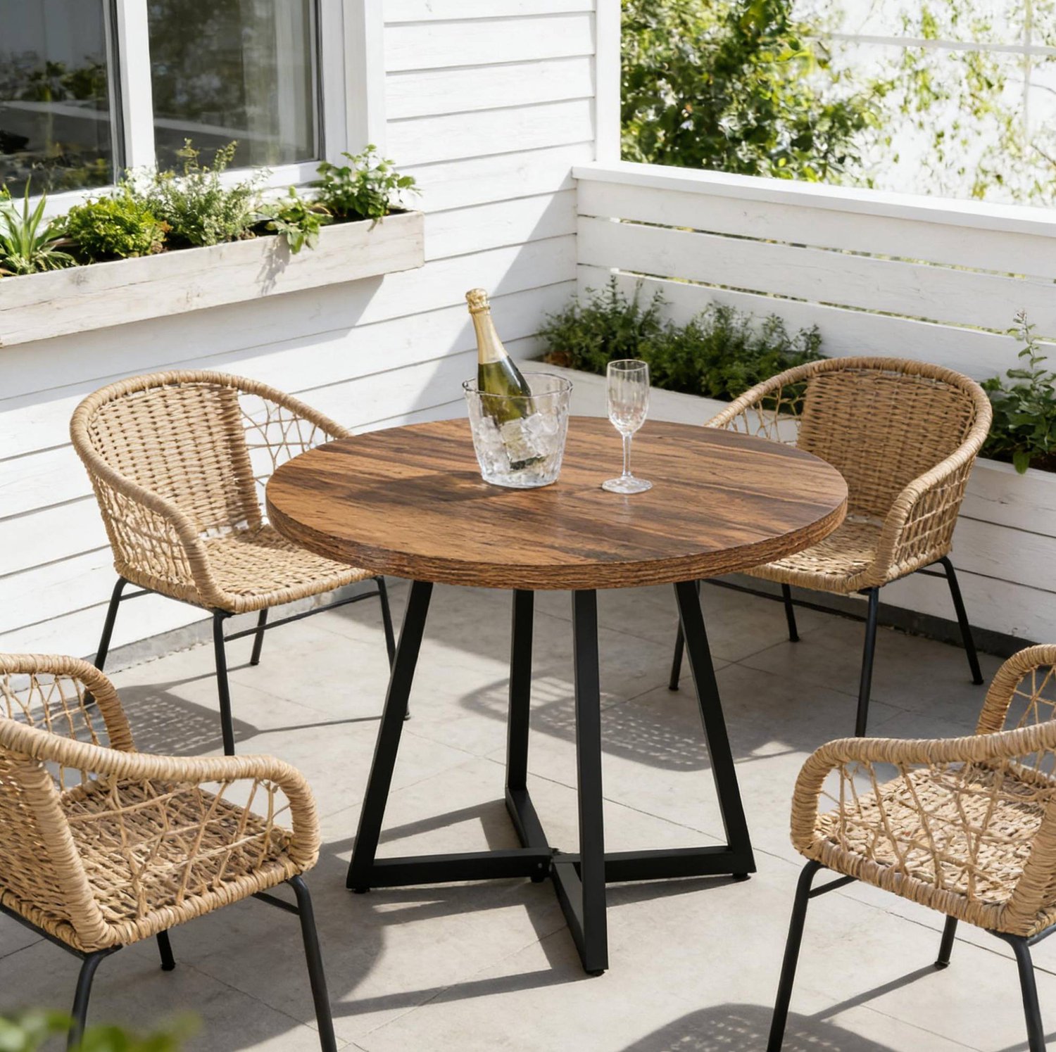 CHICFURN Eettafel - 2-4 personen - veelzijdig - rond - zwart rustiek bruin