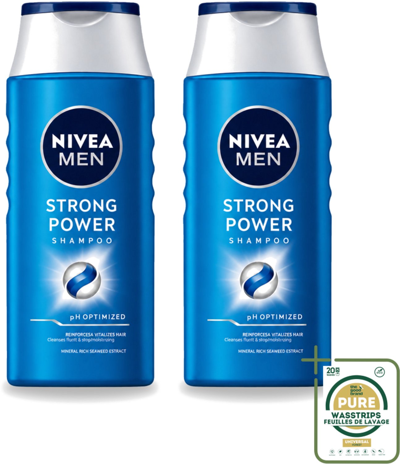 2 x NIVEA MEN – Shampoo – Strong Power – 250 ml - Wasstrips - Sterker Haar - Volume Shampoo - Krachtig Haar - Gezond Haar - Zichtbaar Sterker Haar