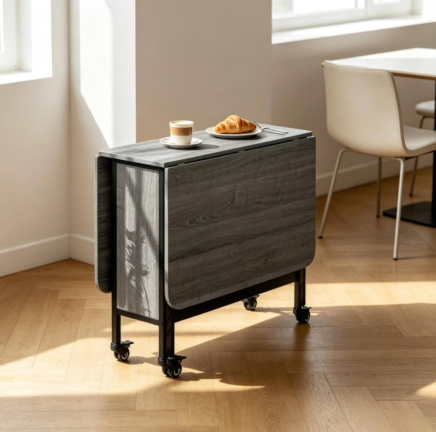 CHICFURN Eettafel 130 cm - 6 personen - Uitschuifbaar en opklapbaar - 1 tafel - Keuken en woonkamer - Spaanplaat en metaal - Grijs