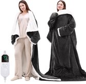 Draagbare elektrische verwarmingsdeken - Met voetverwarmer - 8 verwarmingsstanden en timerfunctie - Zacht flanellen materiaal - Verwarmde sjaal - Lange mouwen - Verwarmingsdeken - Draagbaar en ook te gebruiken als hoes - 127*177 cm - Grijs