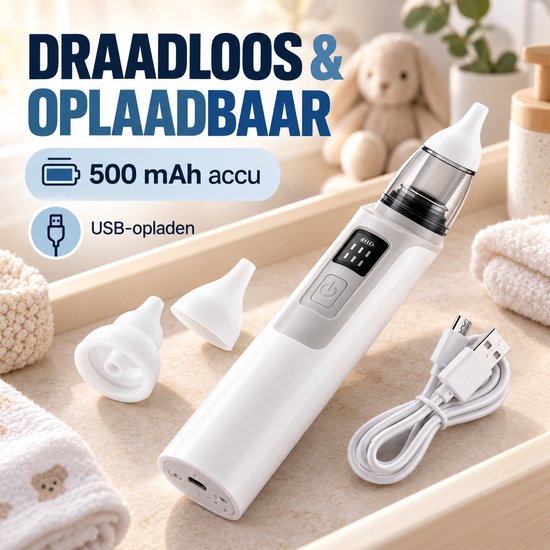 Neusreiniger Baby - Elektrische Neuszuiger - Snoetenpoetser - Aspirator - 6 Zuigstanden - Snotzuiger Baby — afbeelding 2