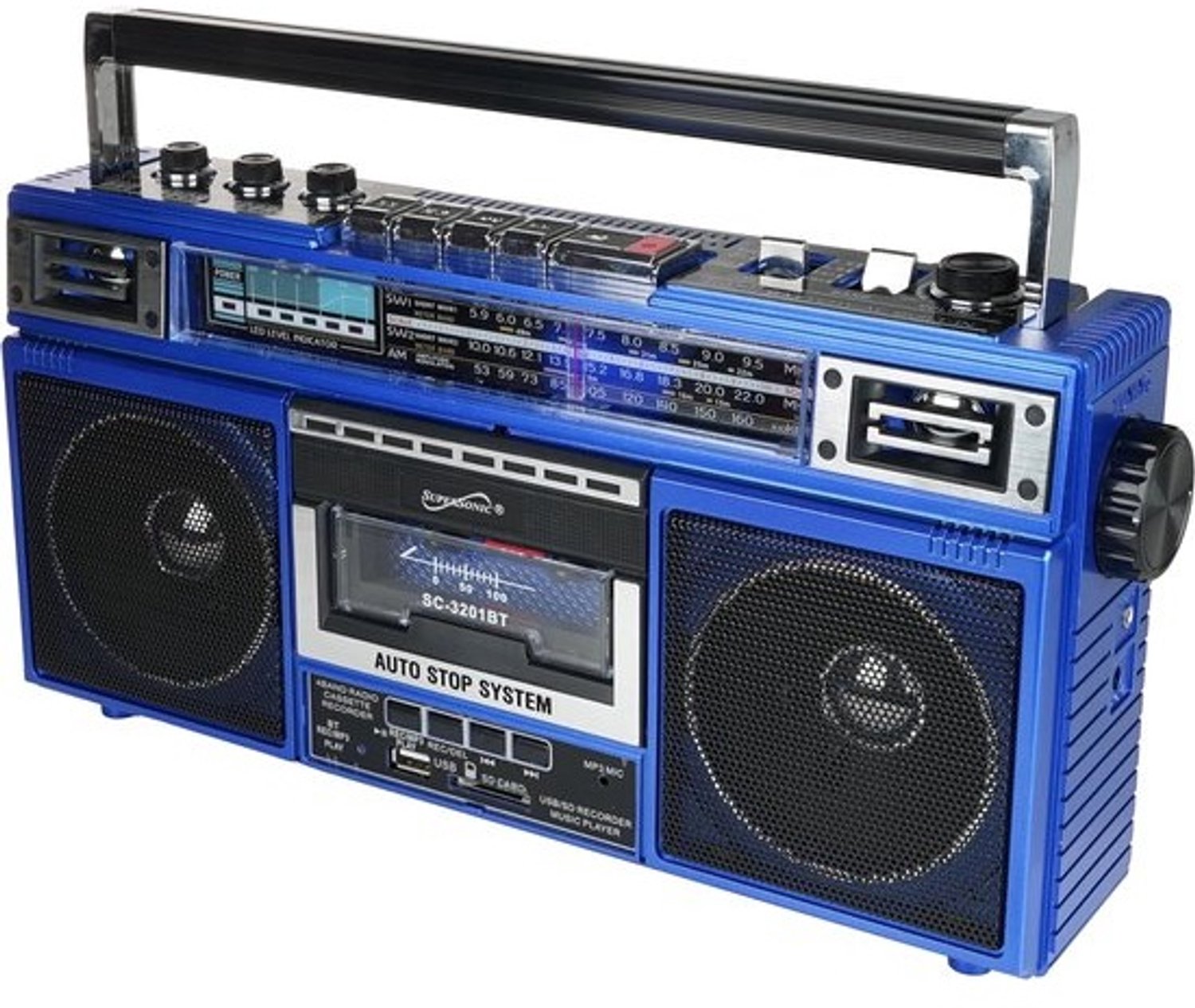 Radio Cassette Speler - Bluetooth Boombox - Muziek beluisteren - MP3 USB SD - 34 x 9.3 x 16.5 cm