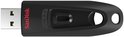 Zwarte SanDisk Ultra USB 3.0-stick, zijaanzicht met uitgeschoven connector.