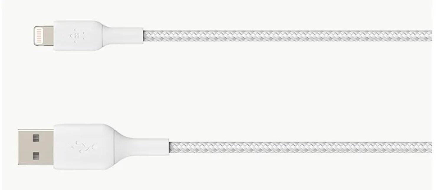 Bol.com Belkin BOOST↑CHARGE Braided - USB-A naar Lightning Kabel - 2 Meter - 12W - Wit aanbieding