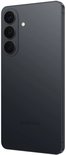 Achterkant van een zwarte smartphone met drie verticale camera's en Samsung-logo.