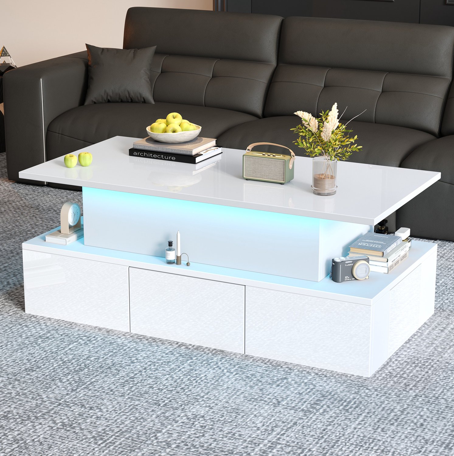 CHICFURN Salontafel - Hoogteverstelbaar - Heftafelblad - Wit