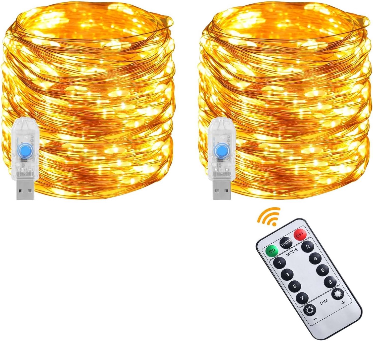 LED Fairy Lights USB, 2 Stuks DIY Kleine Kerstverlichting met Afstandsbediening, 10m 100LED, 8 Modi en Timer, Mini Sfeerverlichting voor Kerst, Slaapkamer, Feest, Bruiloft en Tuin Decoratie