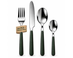 Swiss Haus® CTS24G Bestekset - 24 Delig - Voor 6 Personen - Mes, Vork en Lepel - Roestvrij Staal - Elegant en Duurzaam Ontwerp - RVS / Groen