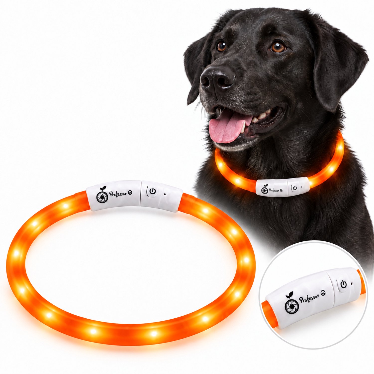 Professor Q LED Hondenhalsband - Lichtgevende Halsband - Oranje M 51 cm - USB Oplaadbaar - Op Maat te Knippen - 3 Lichtstanden