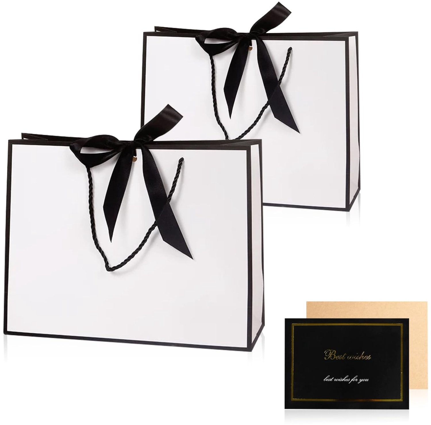 Set van 2 Zwarte Witte Cadeautassen met Handvatten