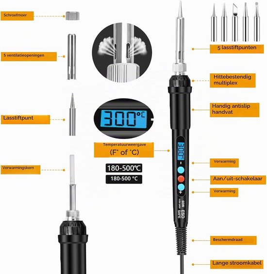 Professionele Solderkit 19 in 1 met LCD Display, Instelbare Temperatuur en 50 g Lood voor Elektronica Reparatie — afbeelding 2