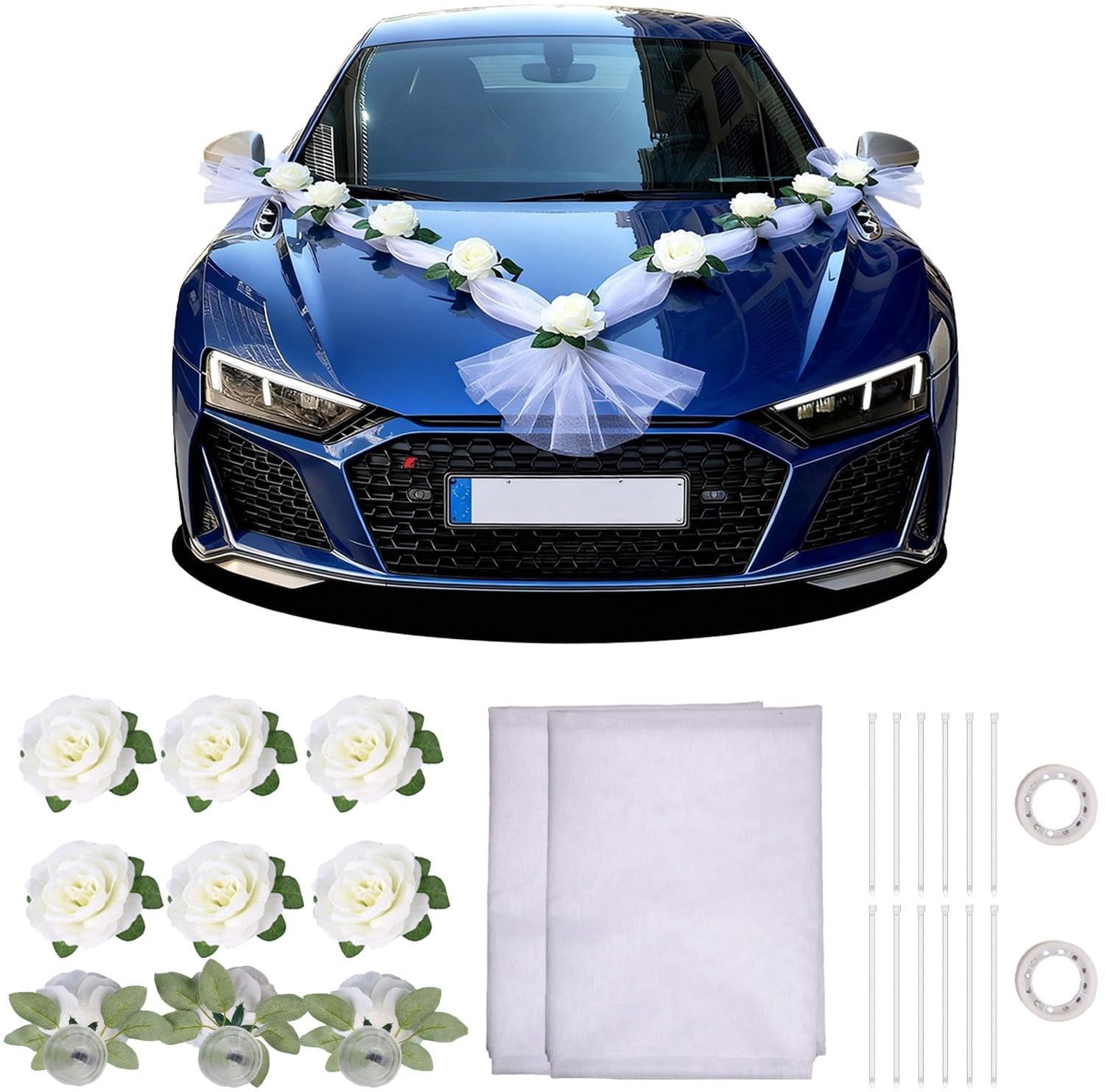 Kunstmatige Witte Rozen Autodecoratie Kit