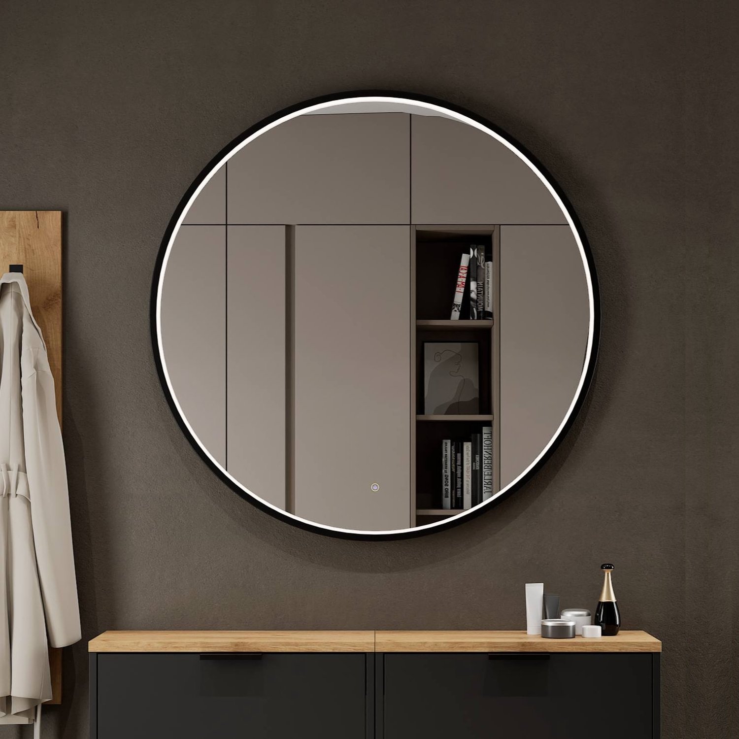 Planetmöbel LED Spiegel VELUNA 100 cm Rond Dimbaar met Rand