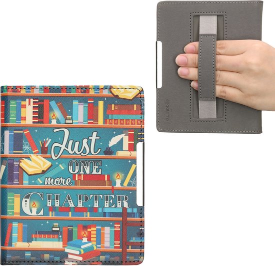 kwmobile e-reader hoesje geschikt voor Kobo Aura Edition 1 hoes - E reader flip case met magneetsluiting - Ereader cover - bibliotheek design in meerkleurig — afbeelding 4