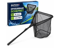 Dutch Standard Opvouwbaar Schepnet - Landingsnet 35 x 35 cm - Vaste Steel 100 cm - Fijnmazig - Zwart