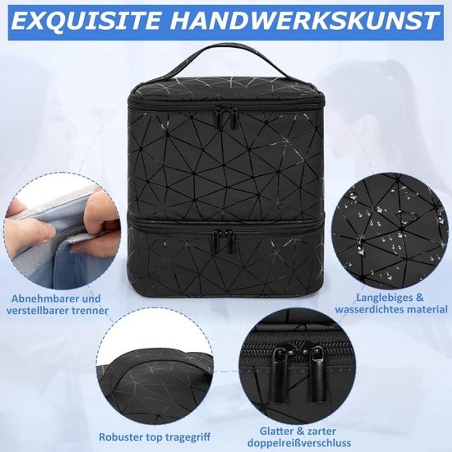 Nagellaktas - Opbergkoffer - Nagelproducten meenemen - Dubbellaags ontwerp - Voor 30 flesjes - Zwart