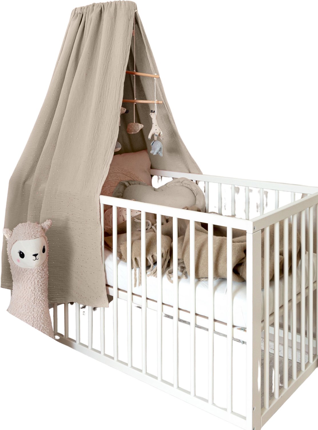 LILIMAUS Klamboe voor ledikant - hemeltje babybed - mousseline katoen - 140 cm - lichtbeige