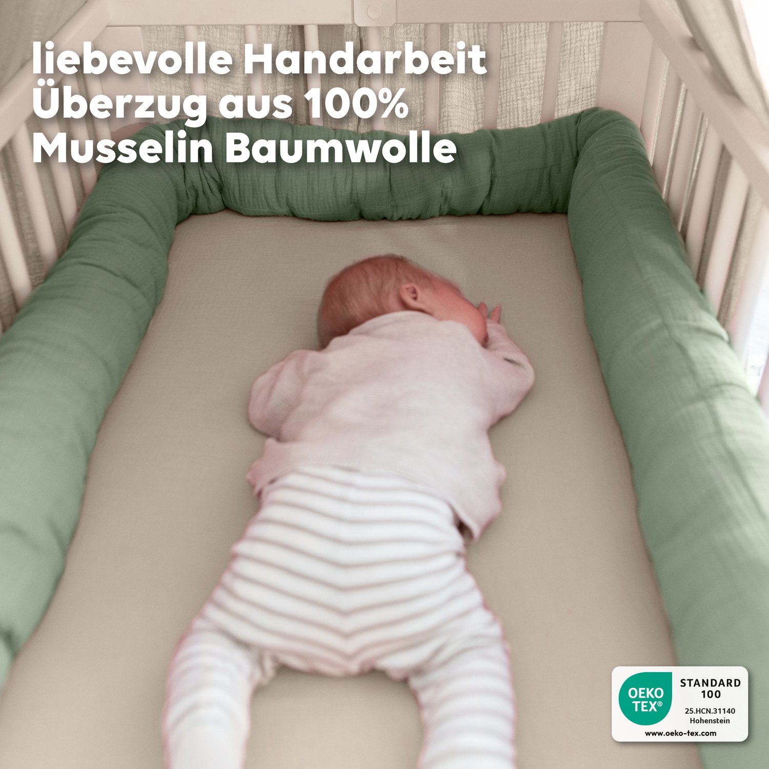 LILIMAUS Bedomrander 300 cm - bedslang voor ledikant en kinderbed - mousseline katoen - groen