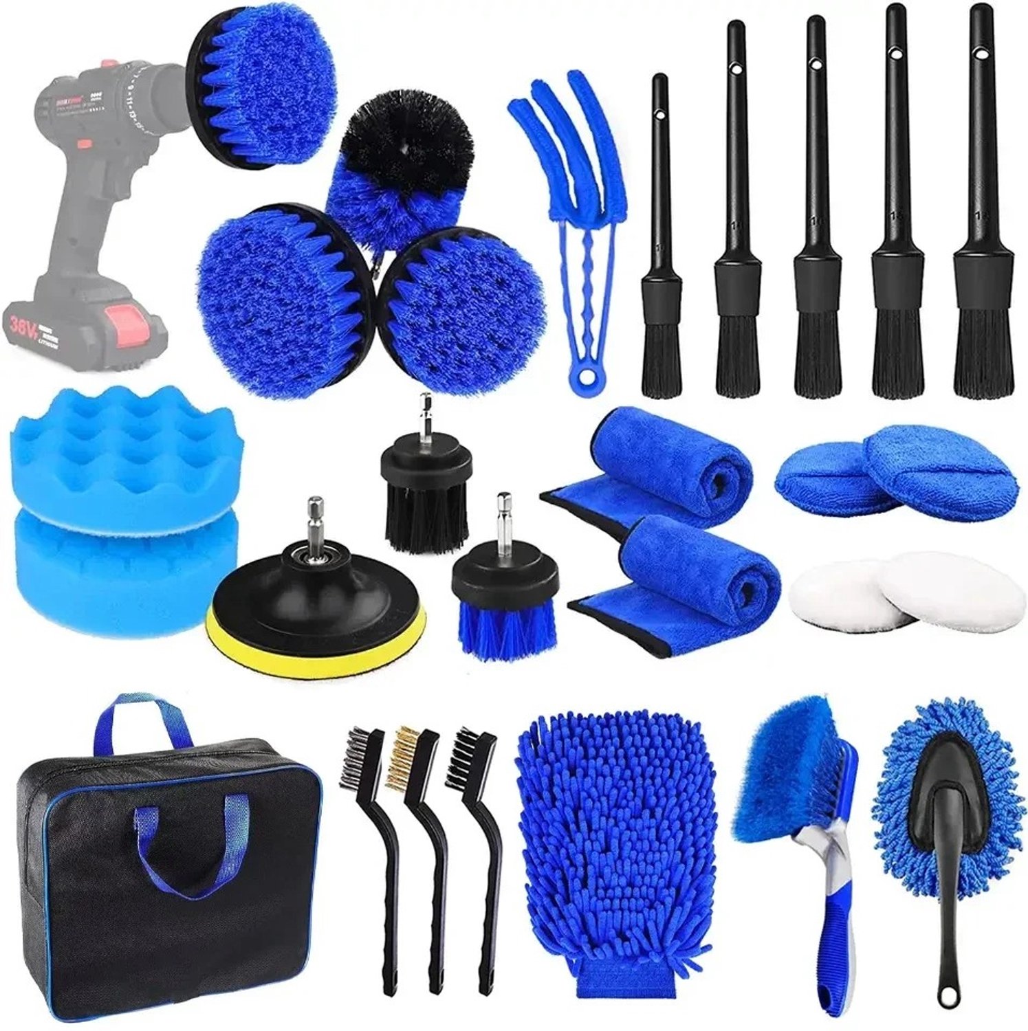 D&J 26delige Auto was set - Car detailingset - Interieur & Exterieur - Blauw - Inclusief Opberg tas - Leer - Dashboard