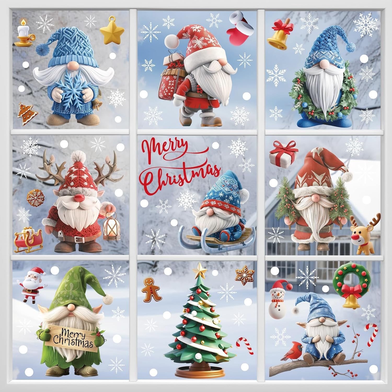 Kerst Raamstickers - Dwerg - Voor Vensterdecoratie - Sneeuw Themaproduct - Voor Kerstmis