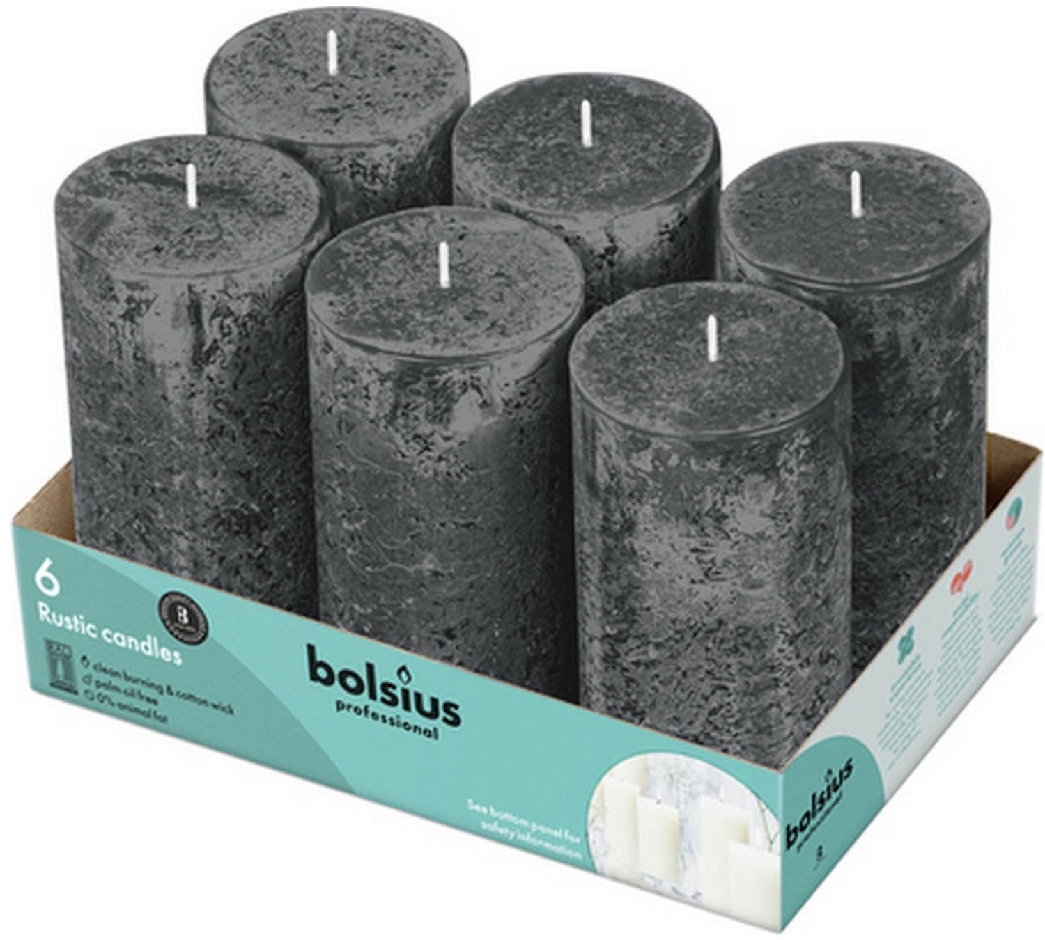 Bolsius Rustieke Stompkaarsen 130/68 - Stormy Grey - 6 stuks grijs
